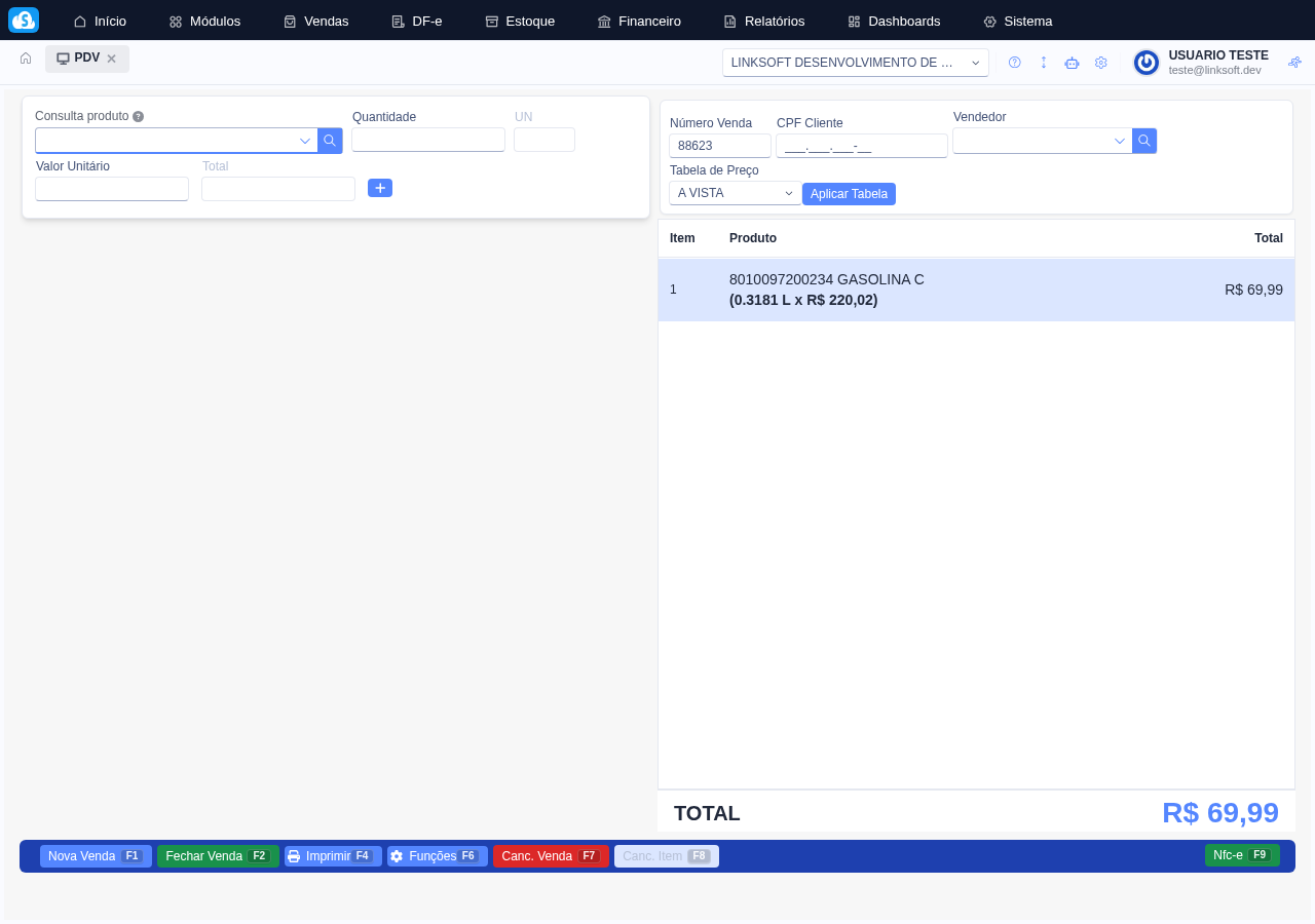 Tela de listagem de devoluções