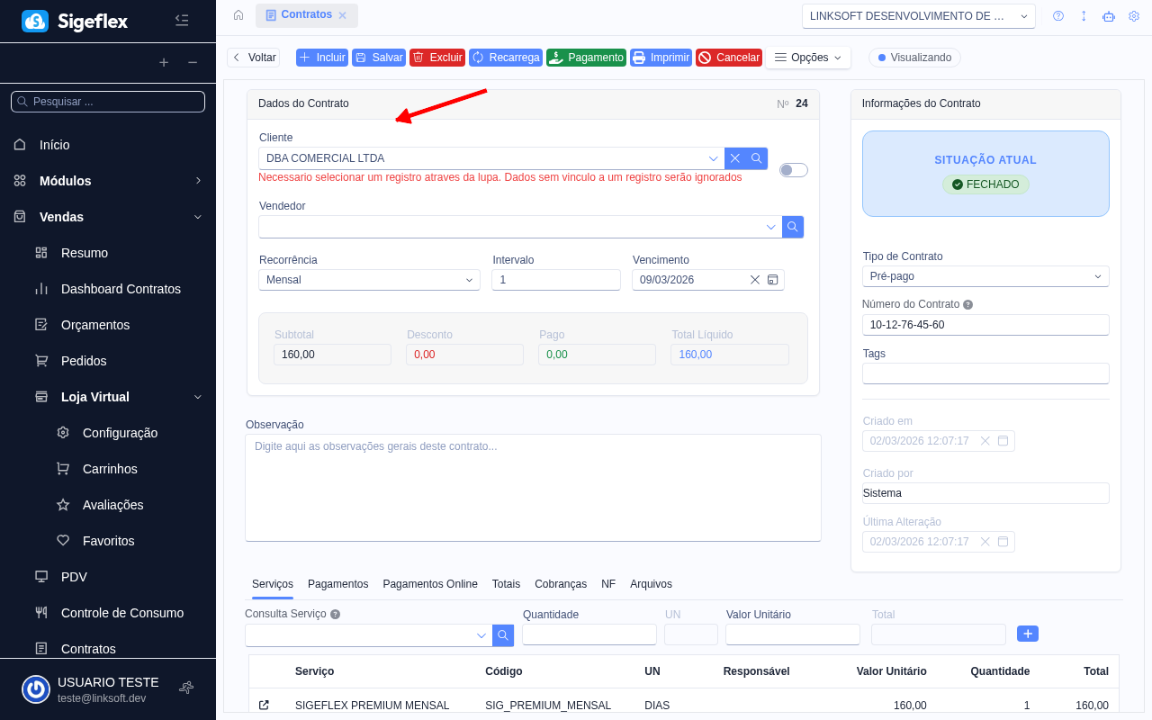 Formulário de novo contrato