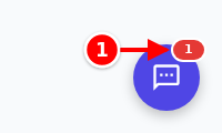 Botão do chat com o contador vermelho de mensagens novas, numerado como 1