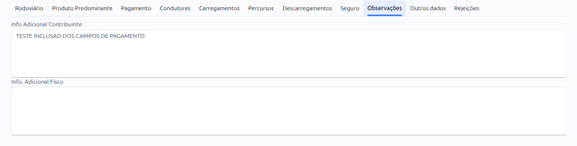 Aba Observações do MDF-e